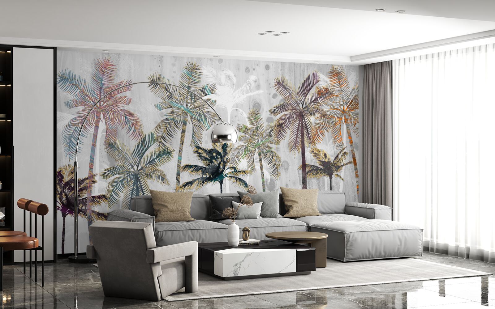 Fotobehang slagregen tussen de palmbomen