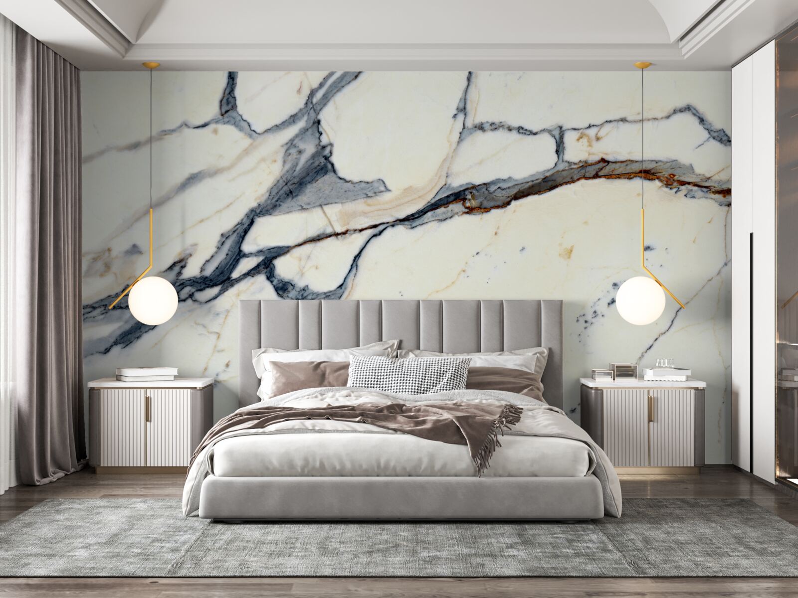 Fotobehang licht marmer met zwarte infusies