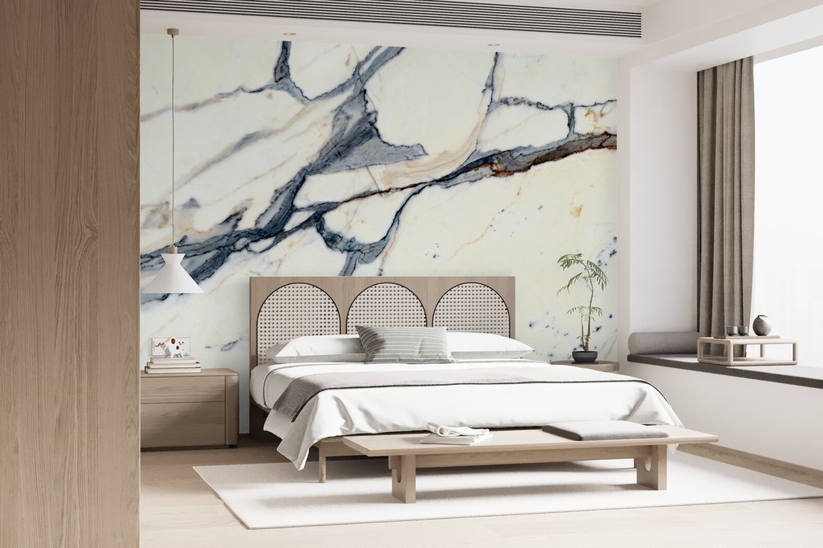 Fotobehang licht marmer met zwarte infusies