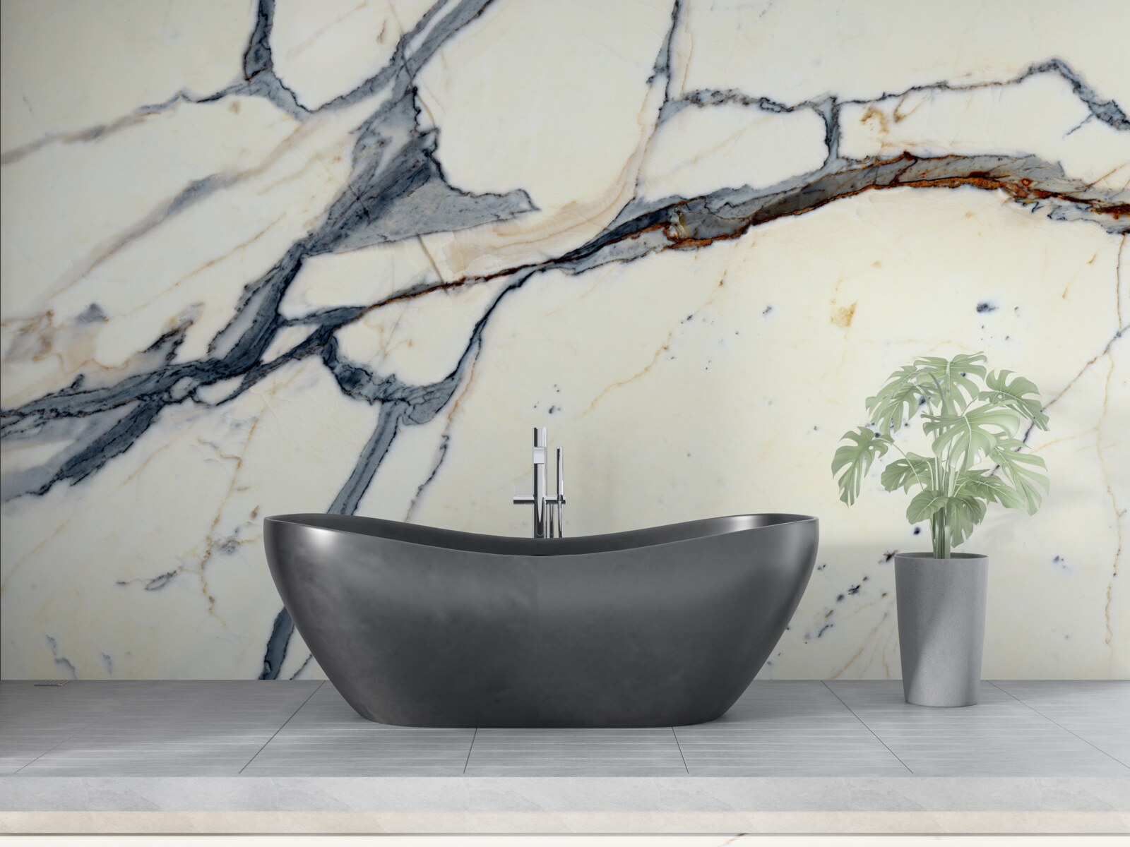 Fotobehang licht marmer met zwarte infusies