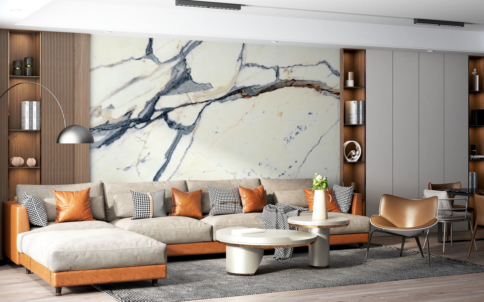 Fotobehang licht marmer met zwarte infusies