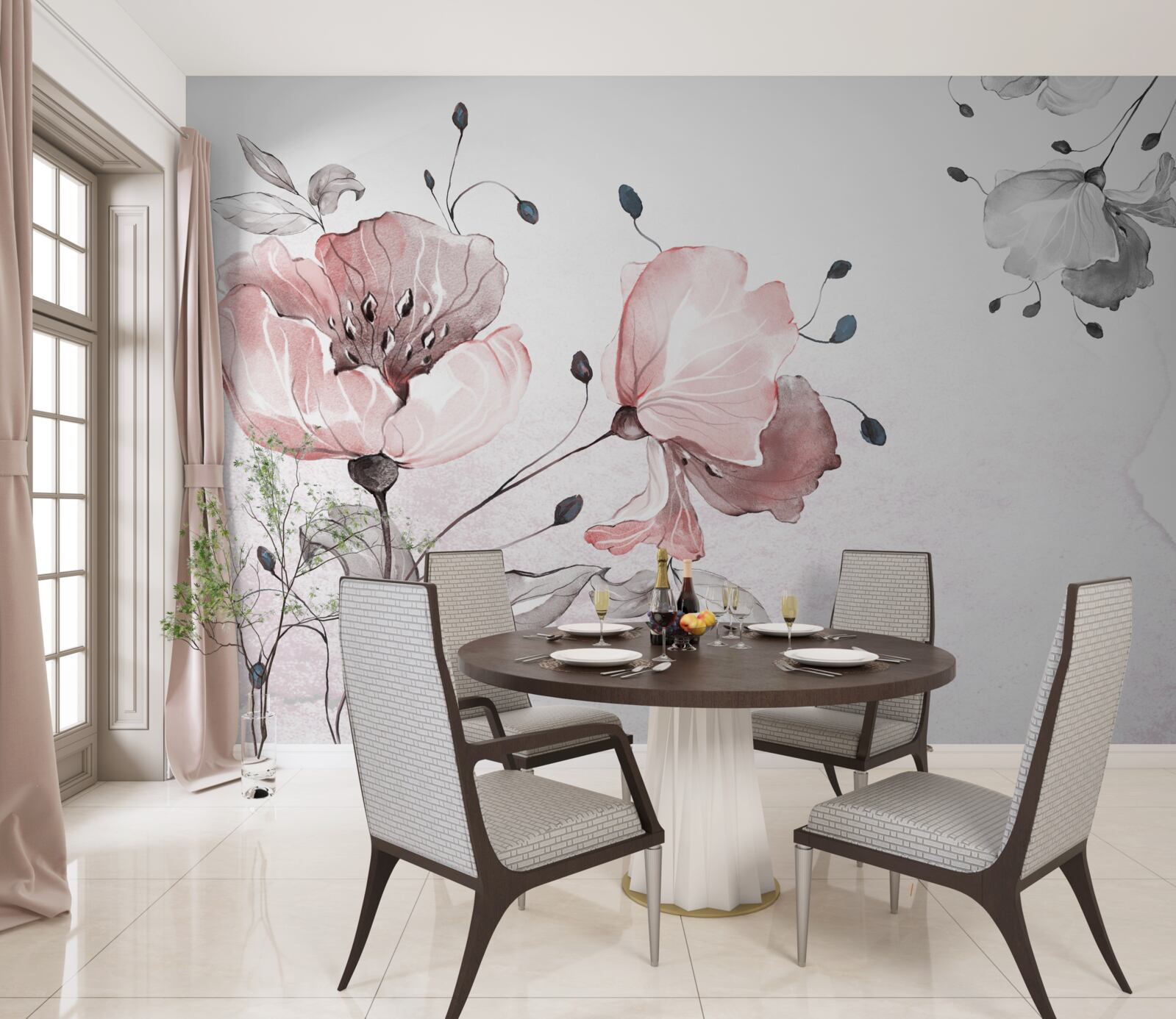 Fotobehang tere, sierlijke bloemen wiegen in de wind