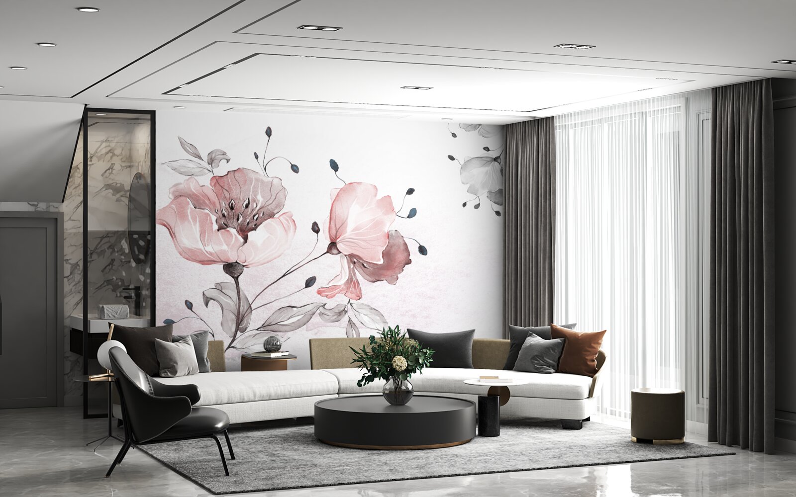 Fotobehang tere, sierlijke bloemen wiegen in de wind