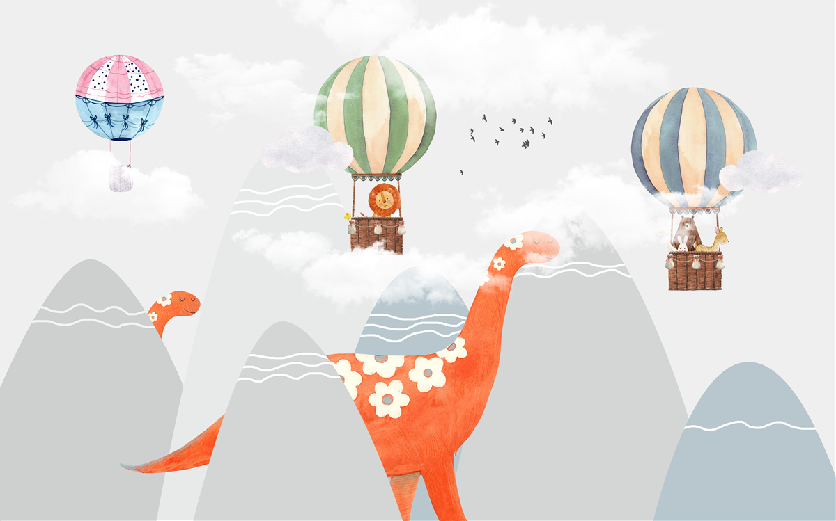 Fotobehang dinosaurussen dwalen tussen de bergen