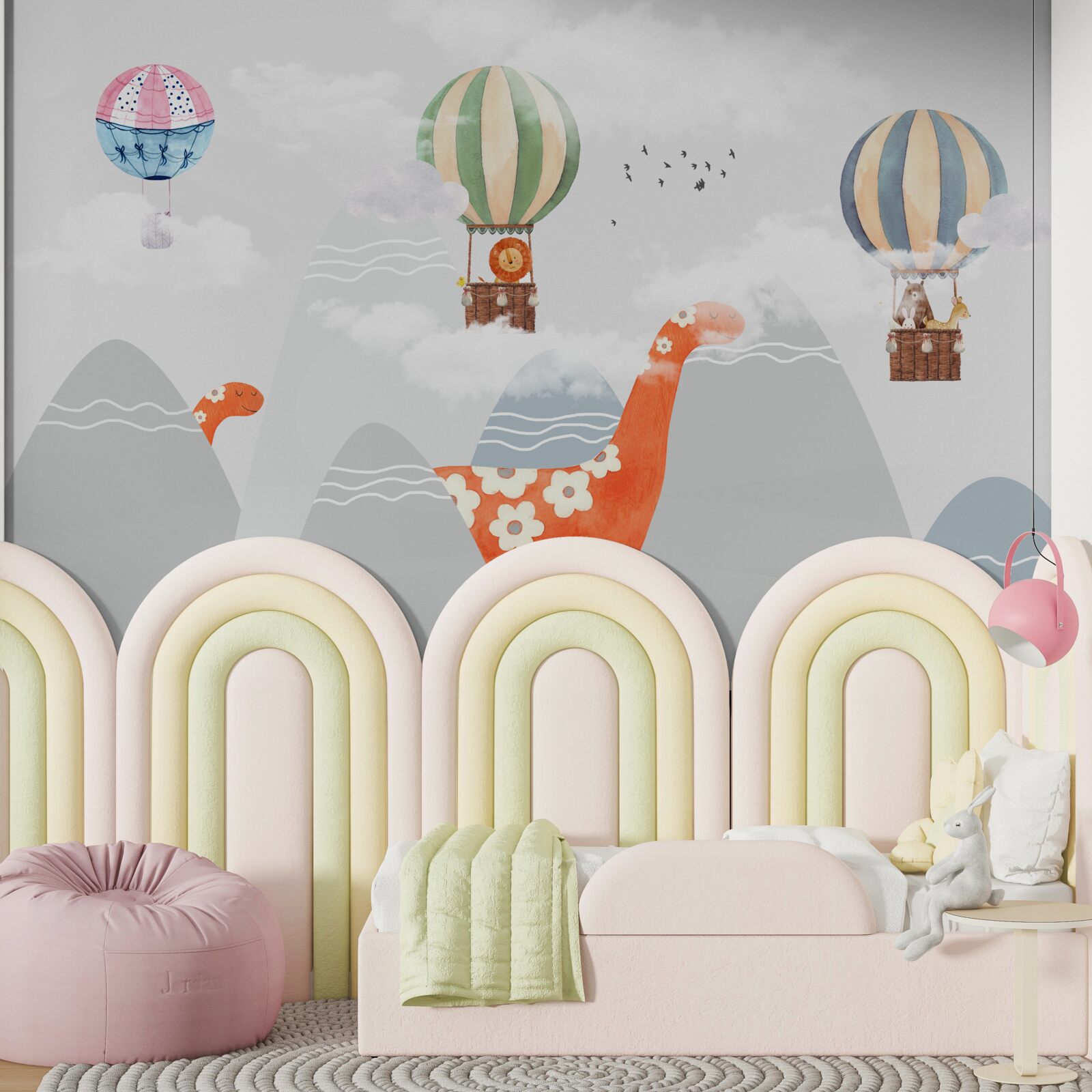 Fotobehang dinosaurussen dwalen tussen de bergen