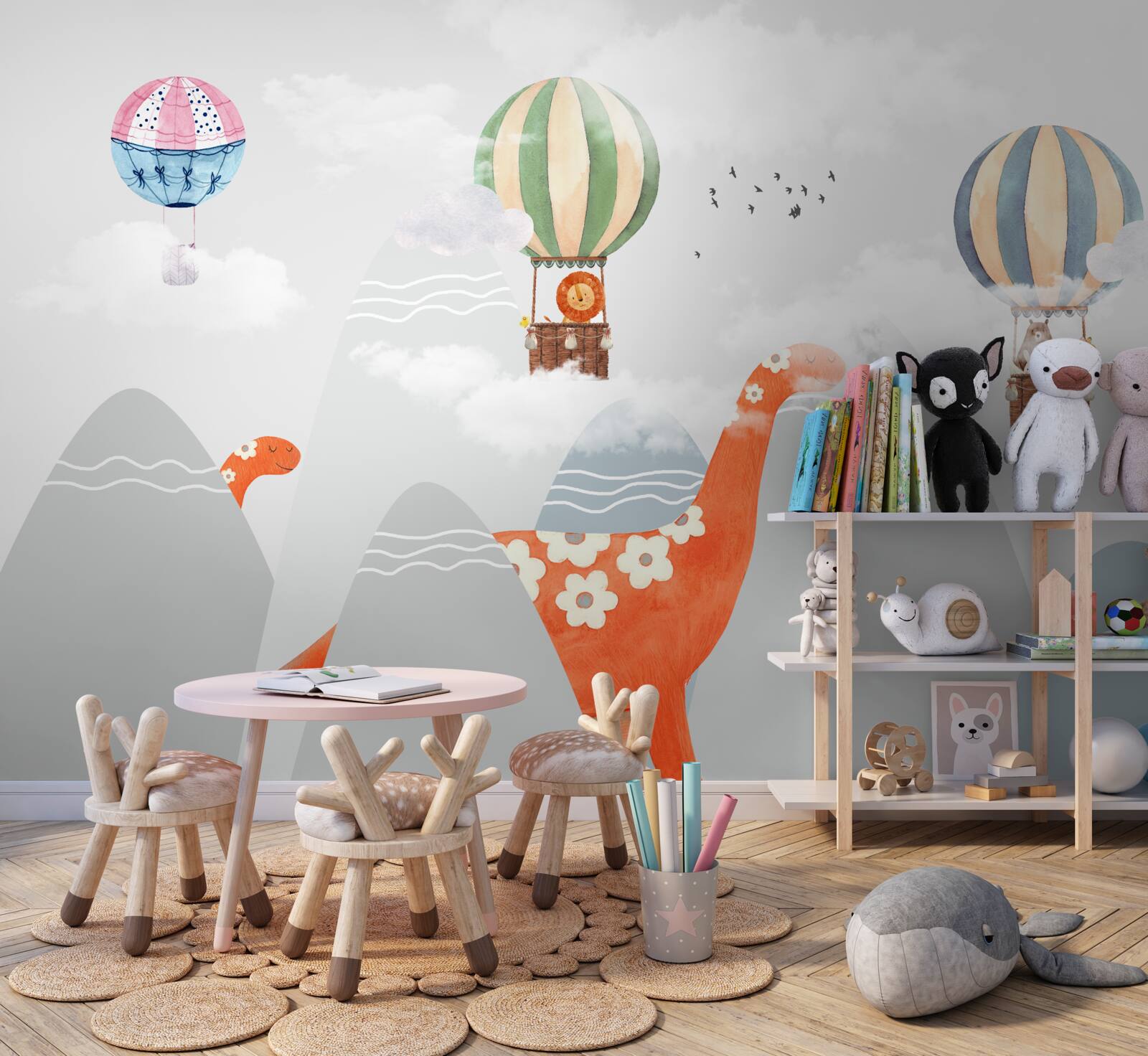 Fotobehang dinosaurussen dwalen tussen de bergen