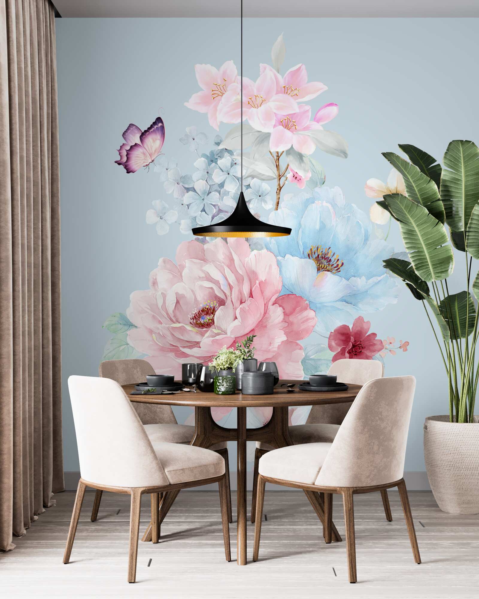 Fotobehang charmante guirlande van zomerbloemen