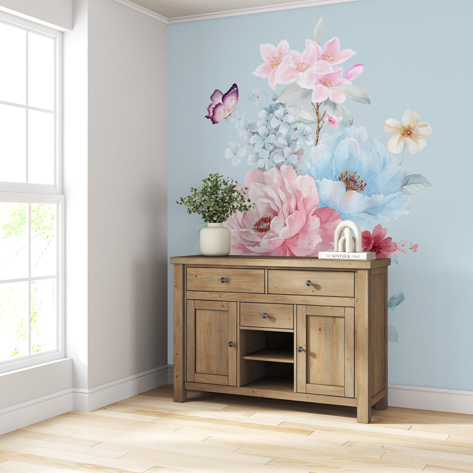 Fotobehang charmante guirlande van zomerbloemen