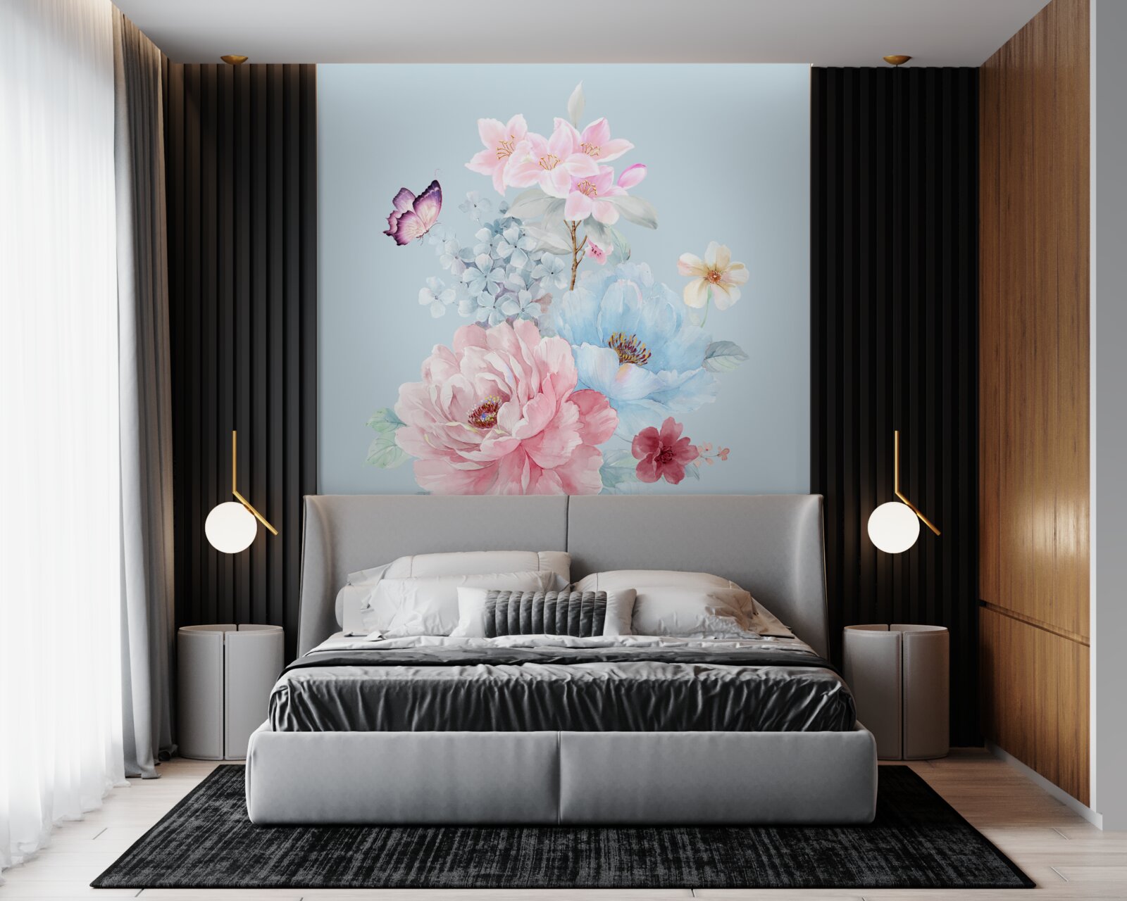 Fotobehang charmante guirlande van zomerbloemen