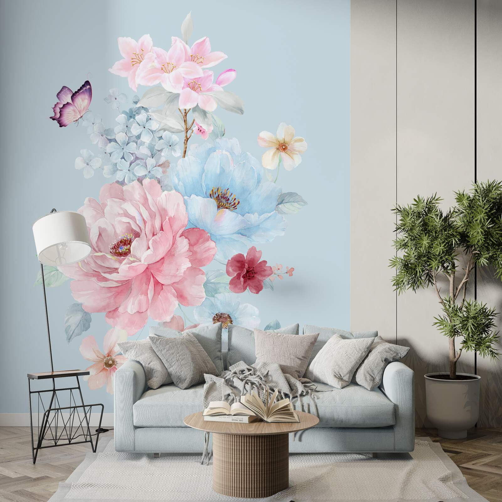 Fotobehang charmante guirlande van zomerbloemen