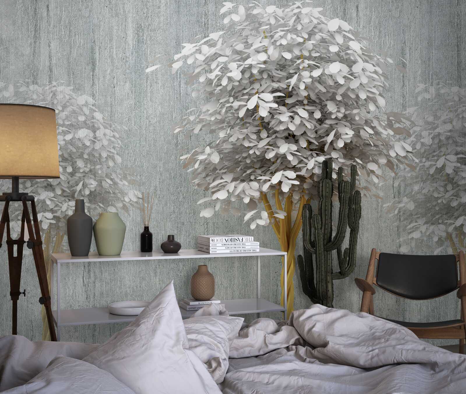 Fotobehang bloeiende bomen van sneeuwwitte slankheid