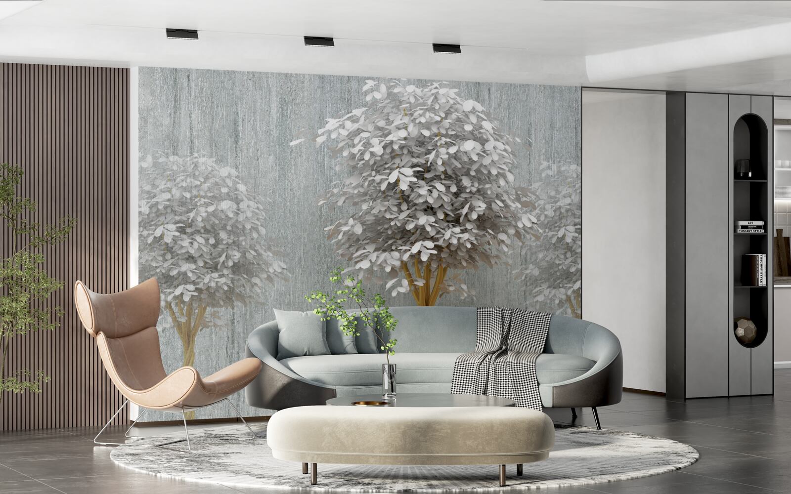 Fotobehang bloeiende bomen van sneeuwwitte slankheid