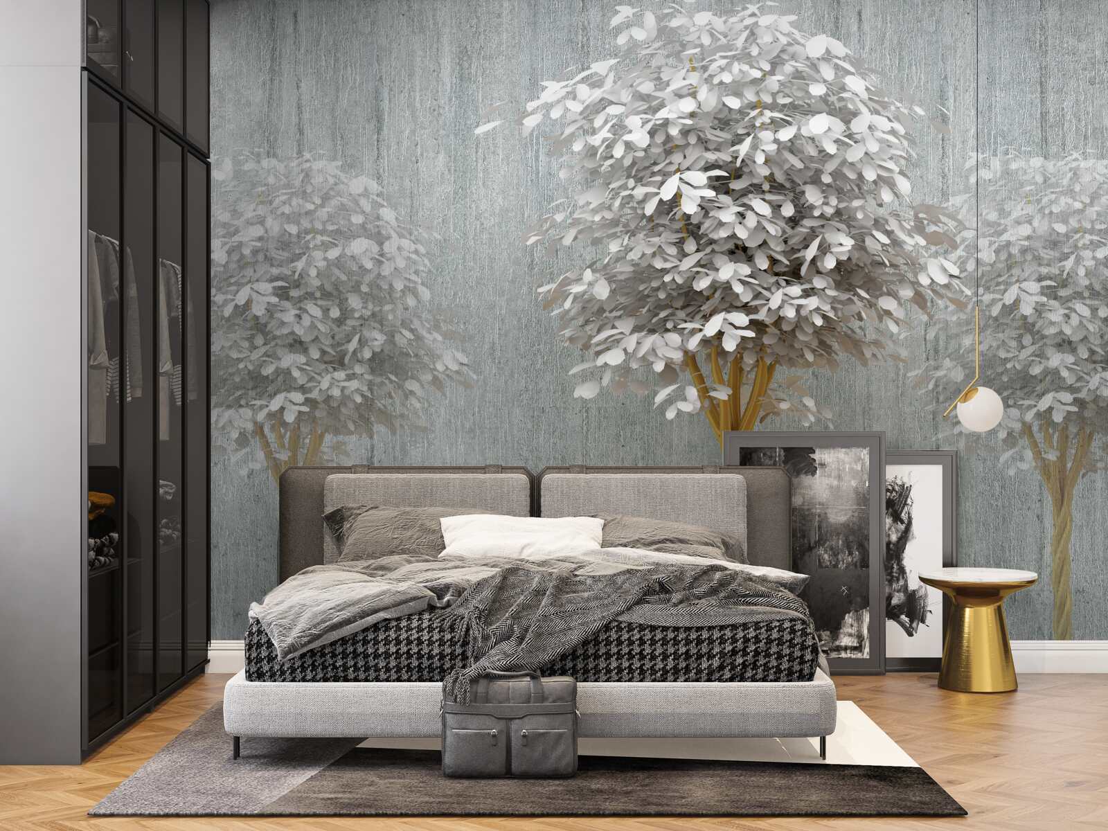 Fotobehang bloeiende bomen van sneeuwwitte slankheid