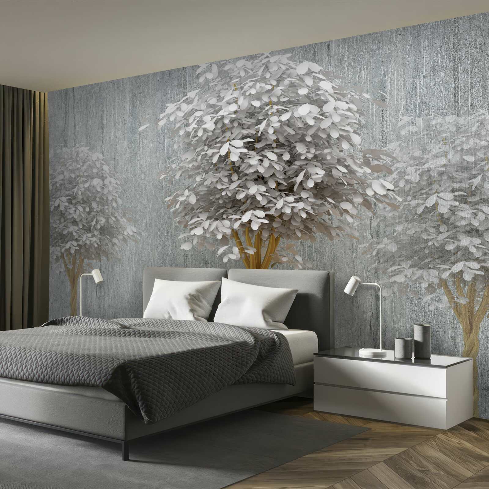 Fotobehang bloeiende bomen van sneeuwwitte slankheid