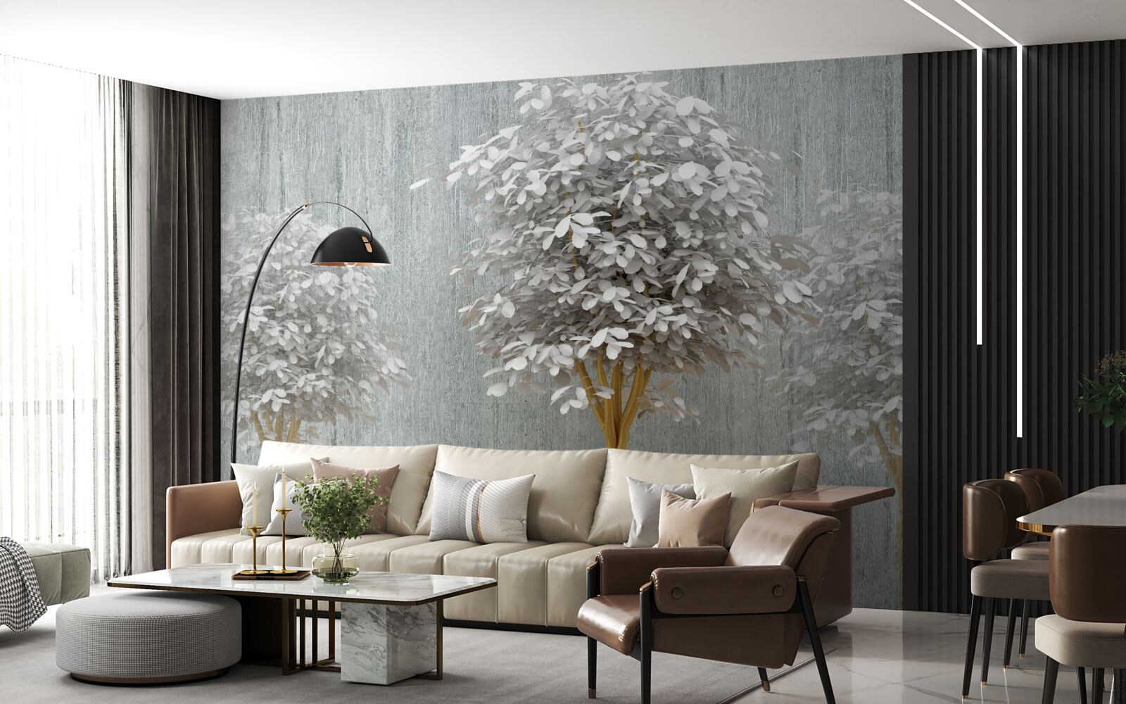 Fotobehang bloeiende bomen van sneeuwwitte slankheid