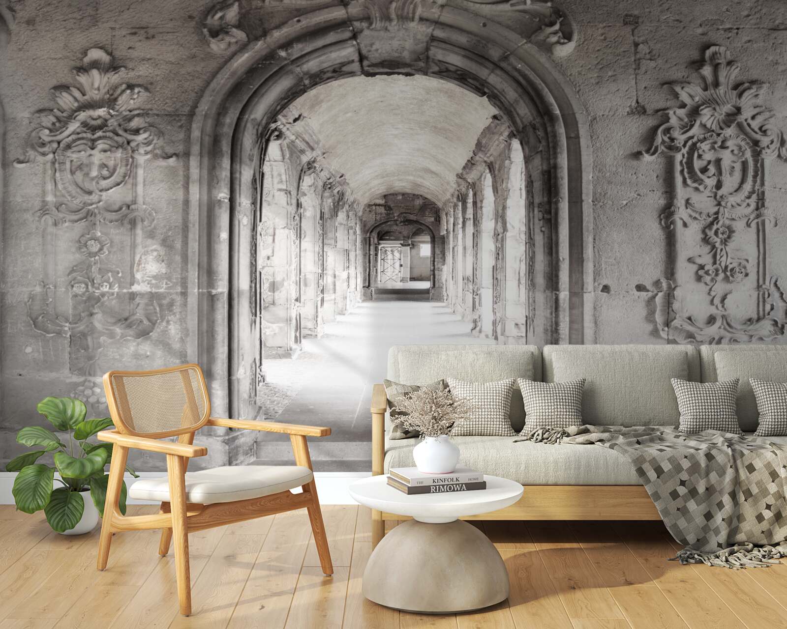 Fotobehang eindeloze gladde gewelfde steenformaties