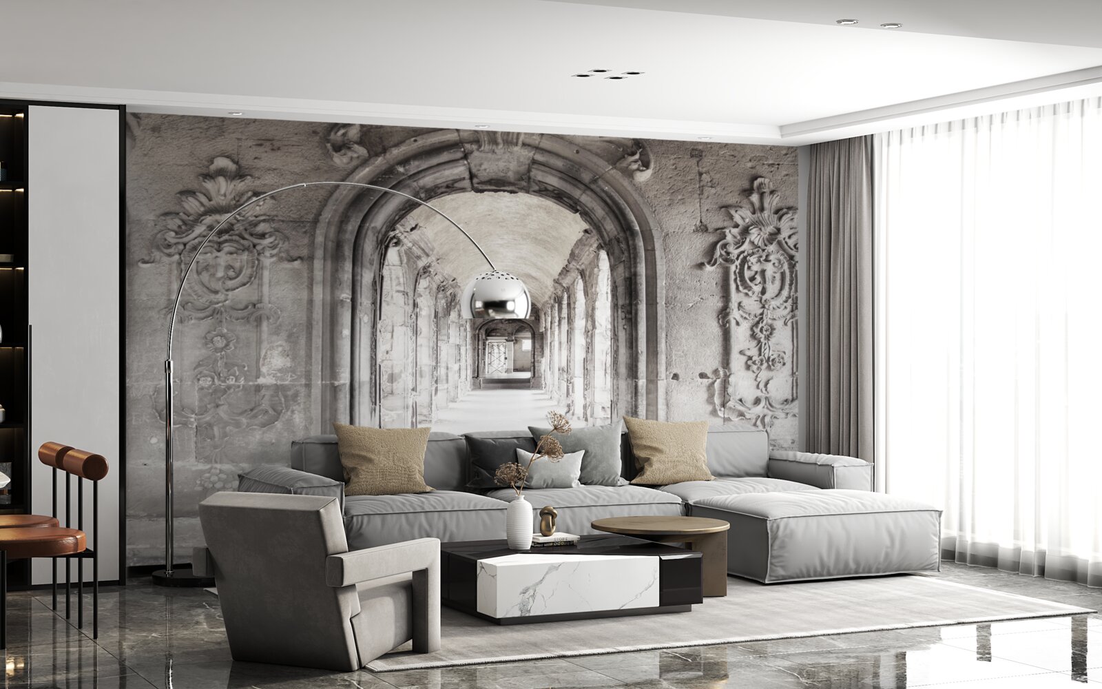 Fotobehang eindeloze gladde gewelfde steenformaties