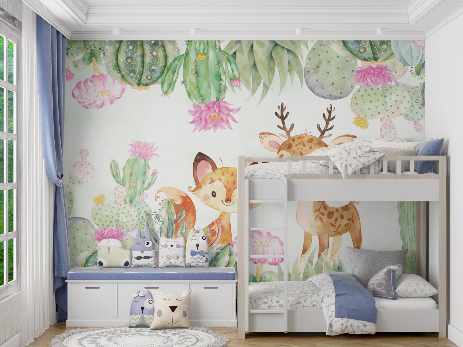 Fotobehang kleine vos en jong hert