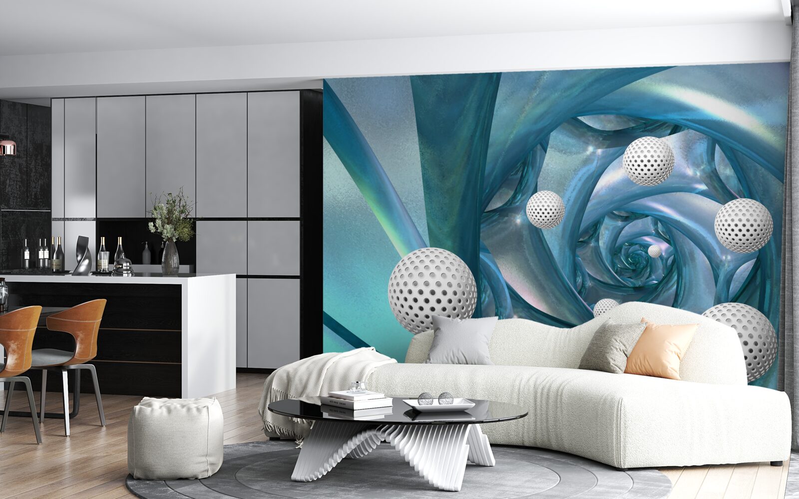 Fotobehang bij afwezigheid van zwaartekracht zijn de ballen wit