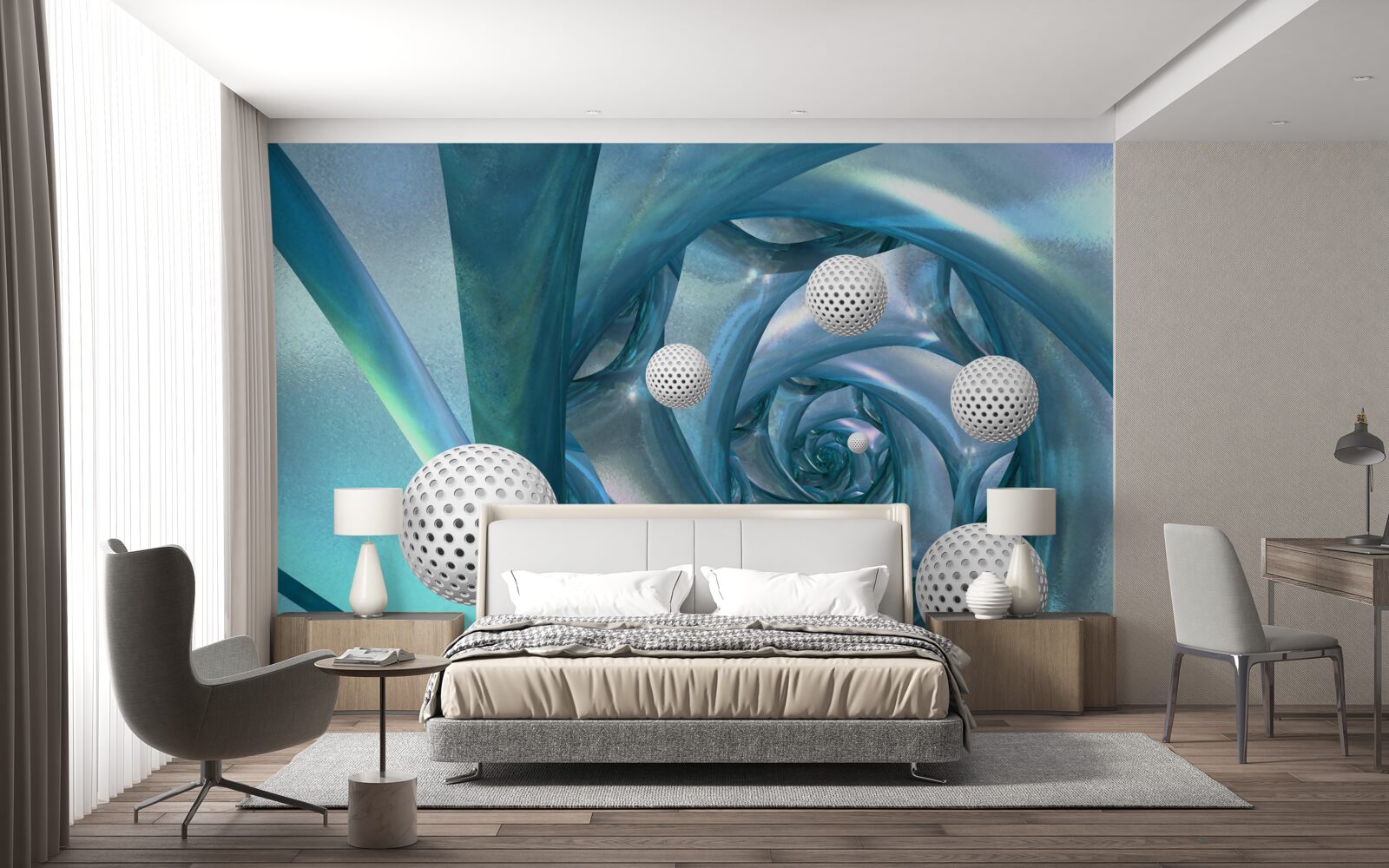 Fotobehang bij afwezigheid van zwaartekracht zijn de ballen wit