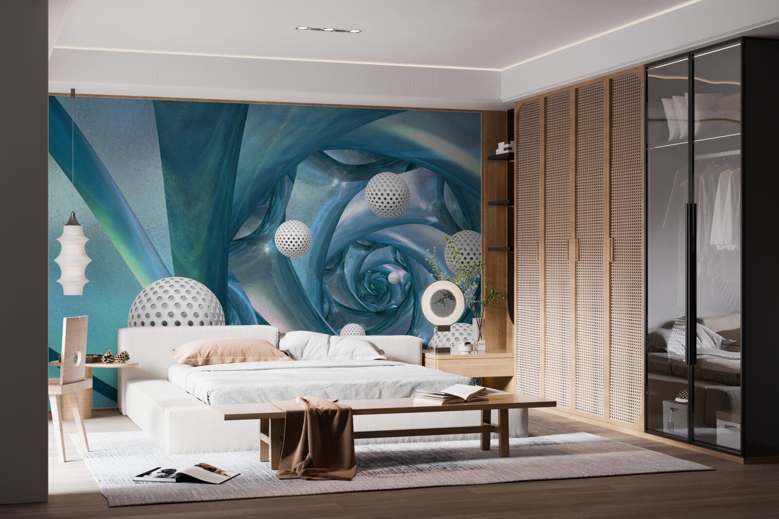 Fotobehang bij afwezigheid van zwaartekracht zijn de ballen wit