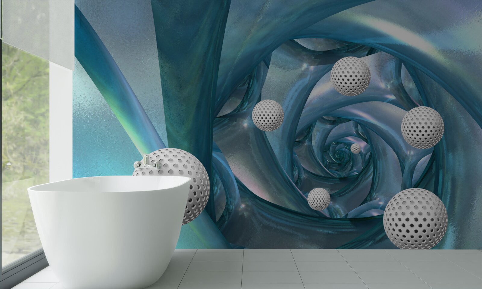 Fotobehang bij afwezigheid van zwaartekracht zijn de ballen wit