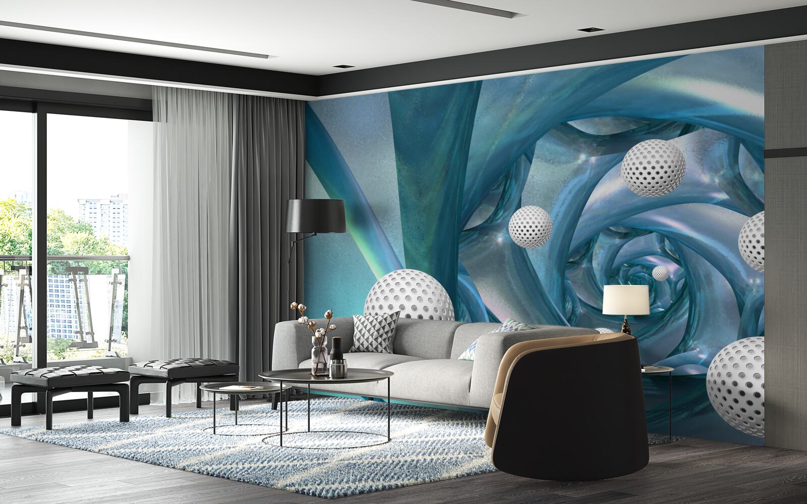 Fotobehang bij afwezigheid van zwaartekracht zijn de ballen wit