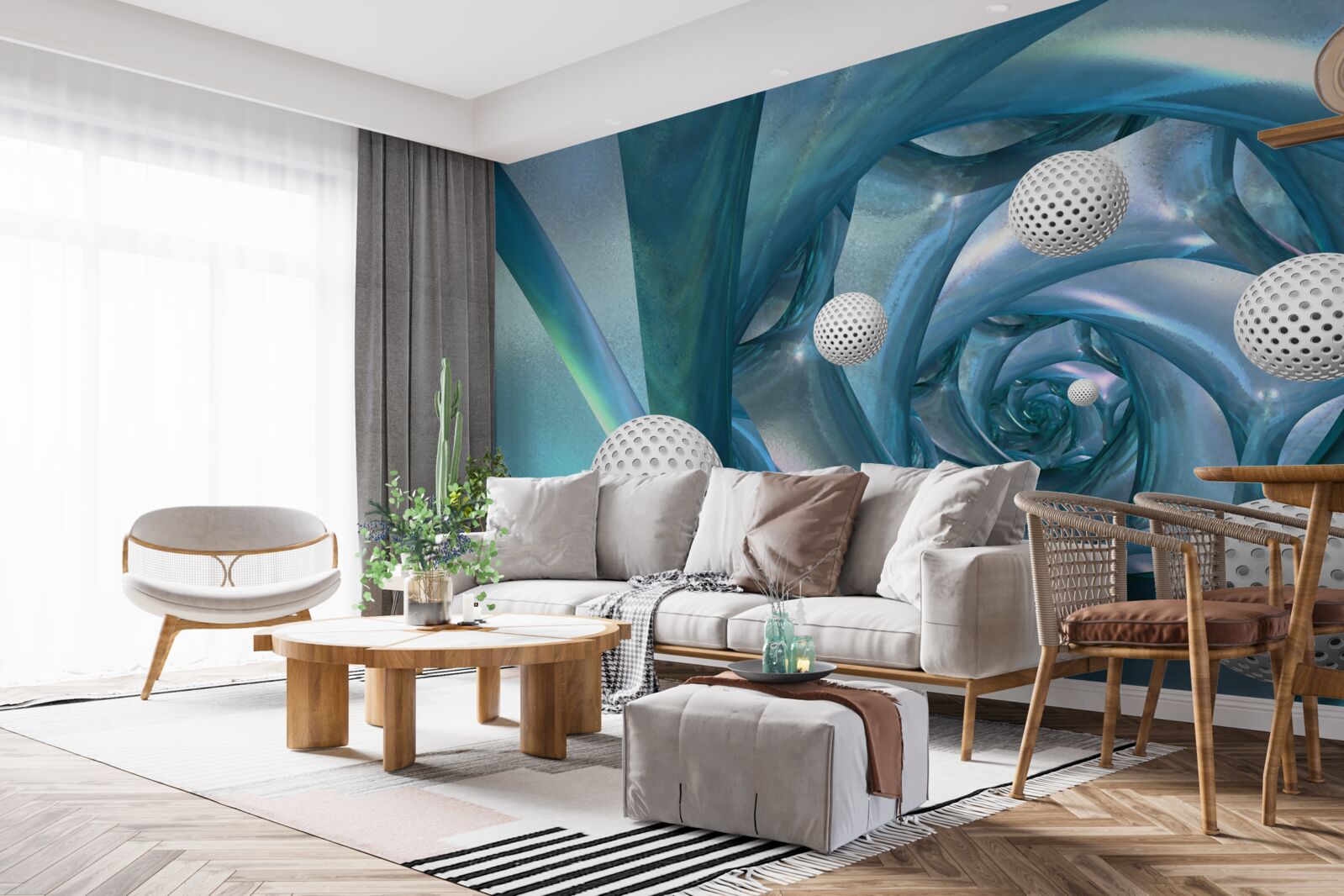 Fotobehang bij afwezigheid van zwaartekracht zijn de ballen wit