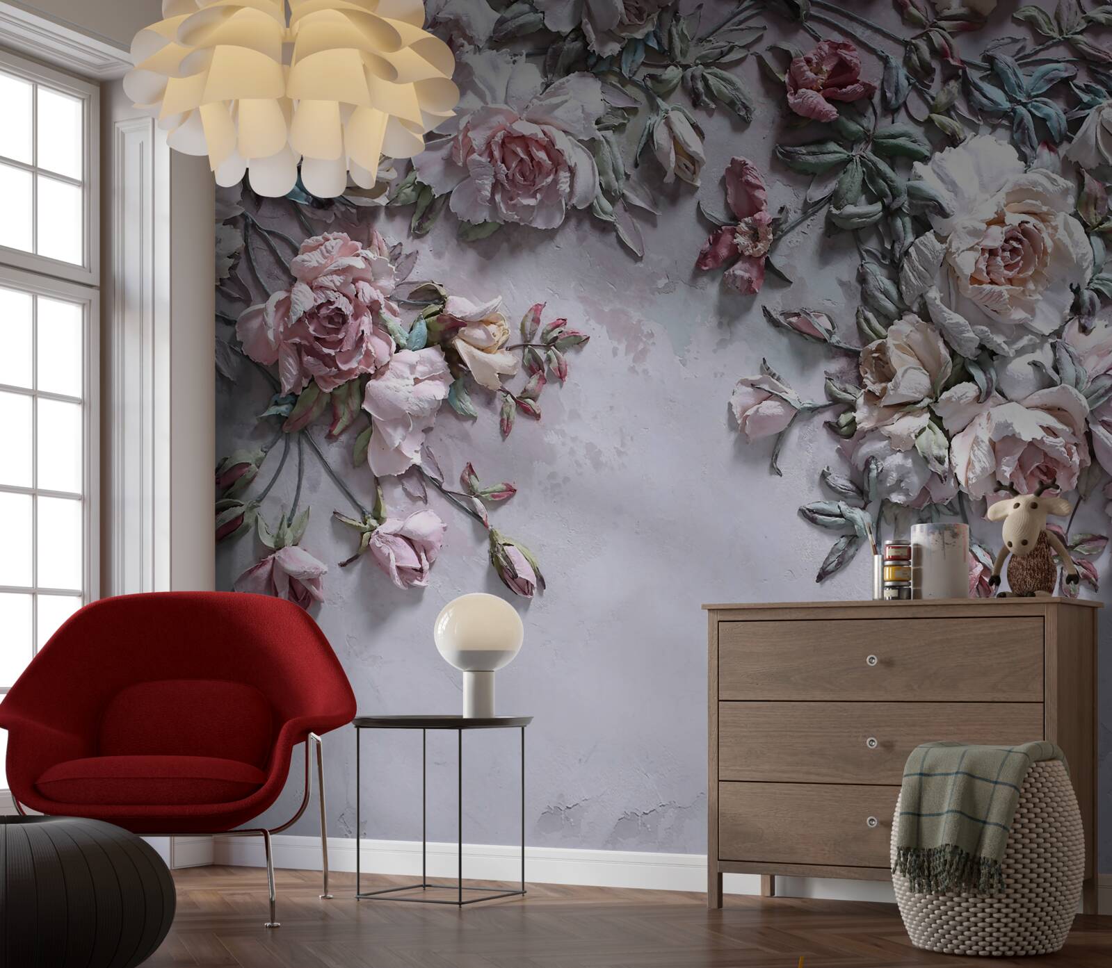 Fotobehang bloemen die zich ontvouwen in de mistige dageraad