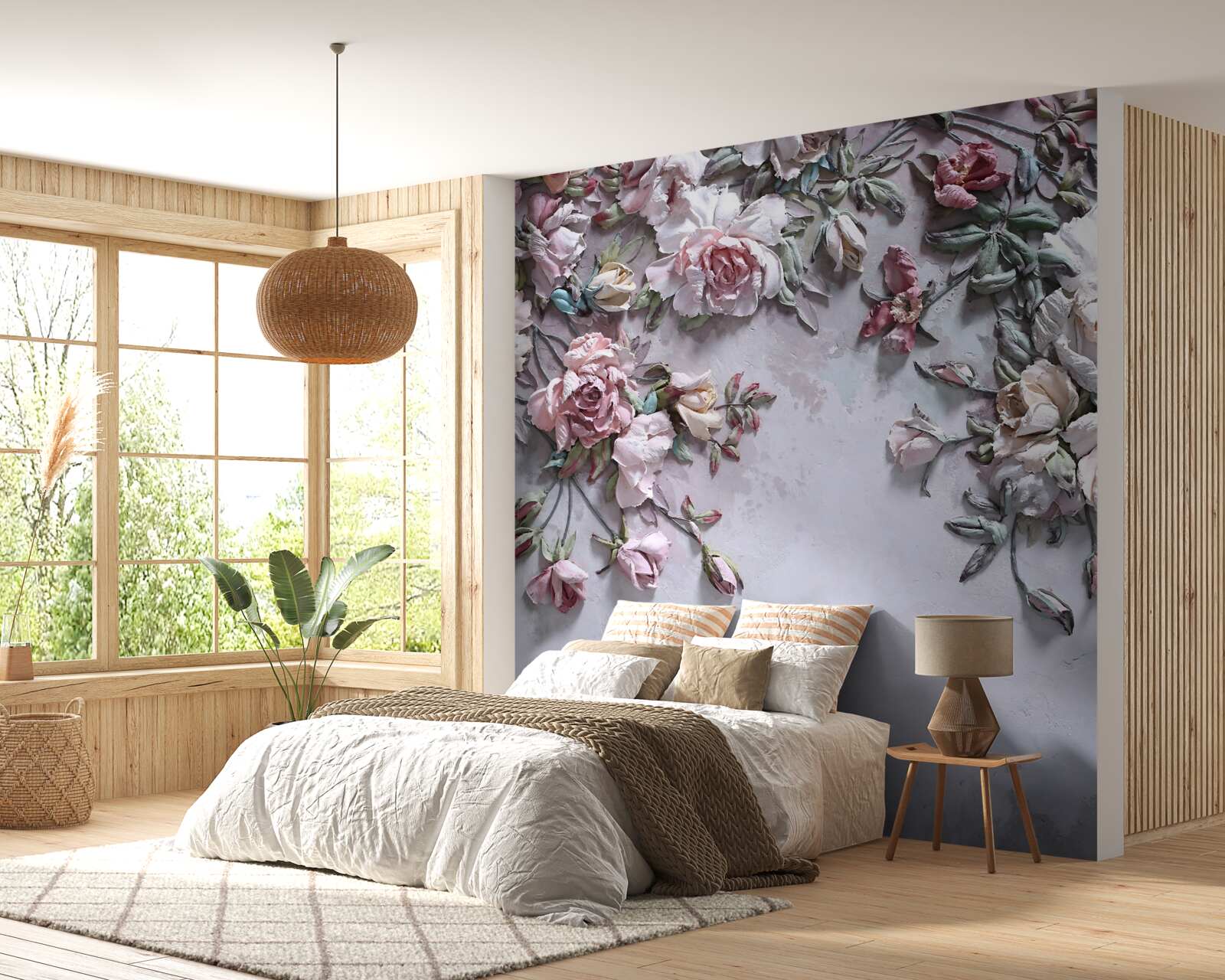 Fotobehang bloemen die zich ontvouwen in de mistige dageraad