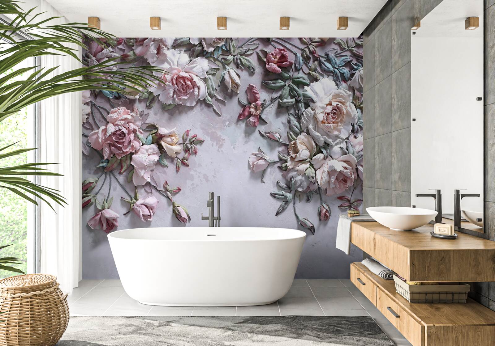 Fotobehang bloemen die zich ontvouwen in de mistige dageraad