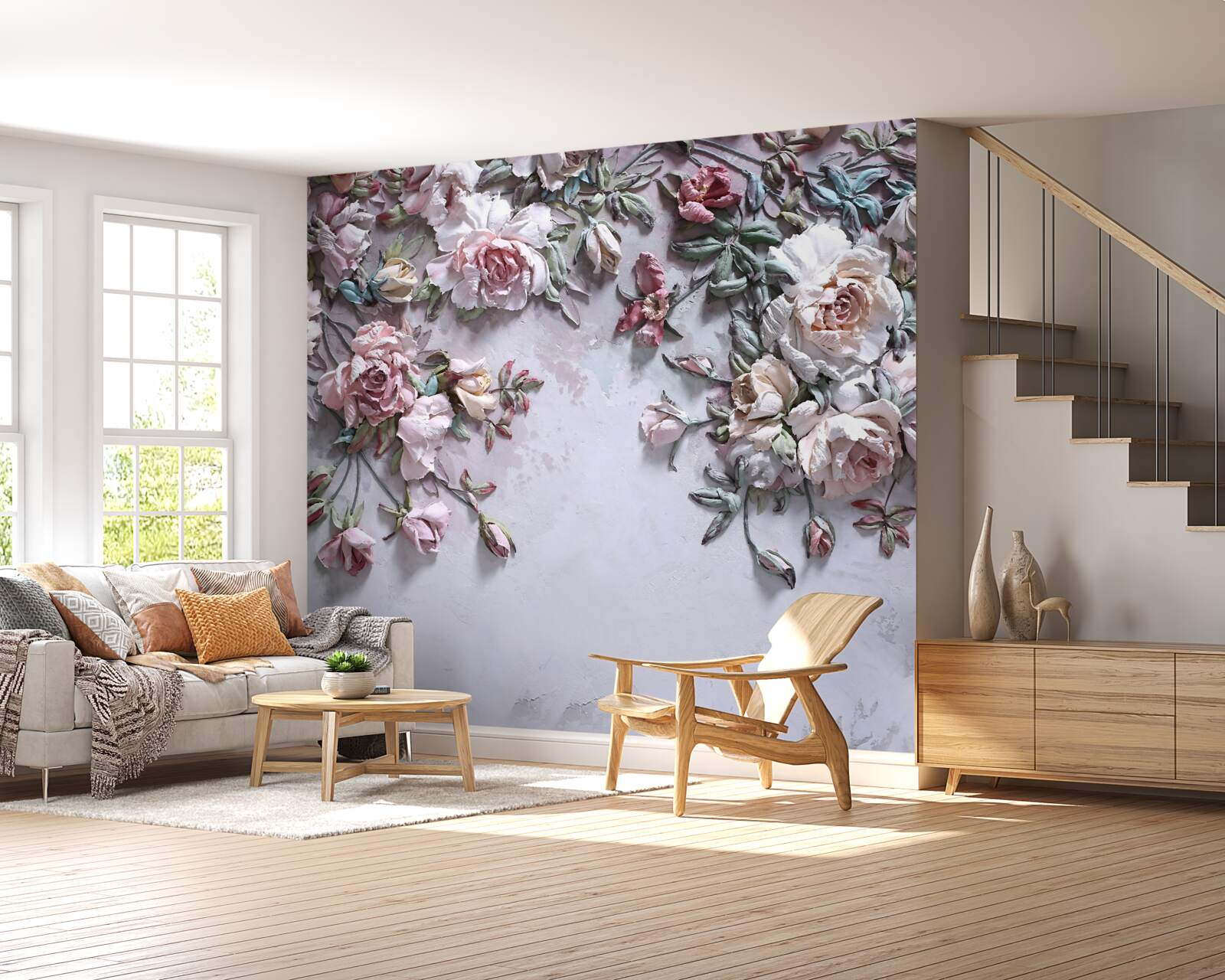 Fotobehang bloemen die zich ontvouwen in de mistige dageraad