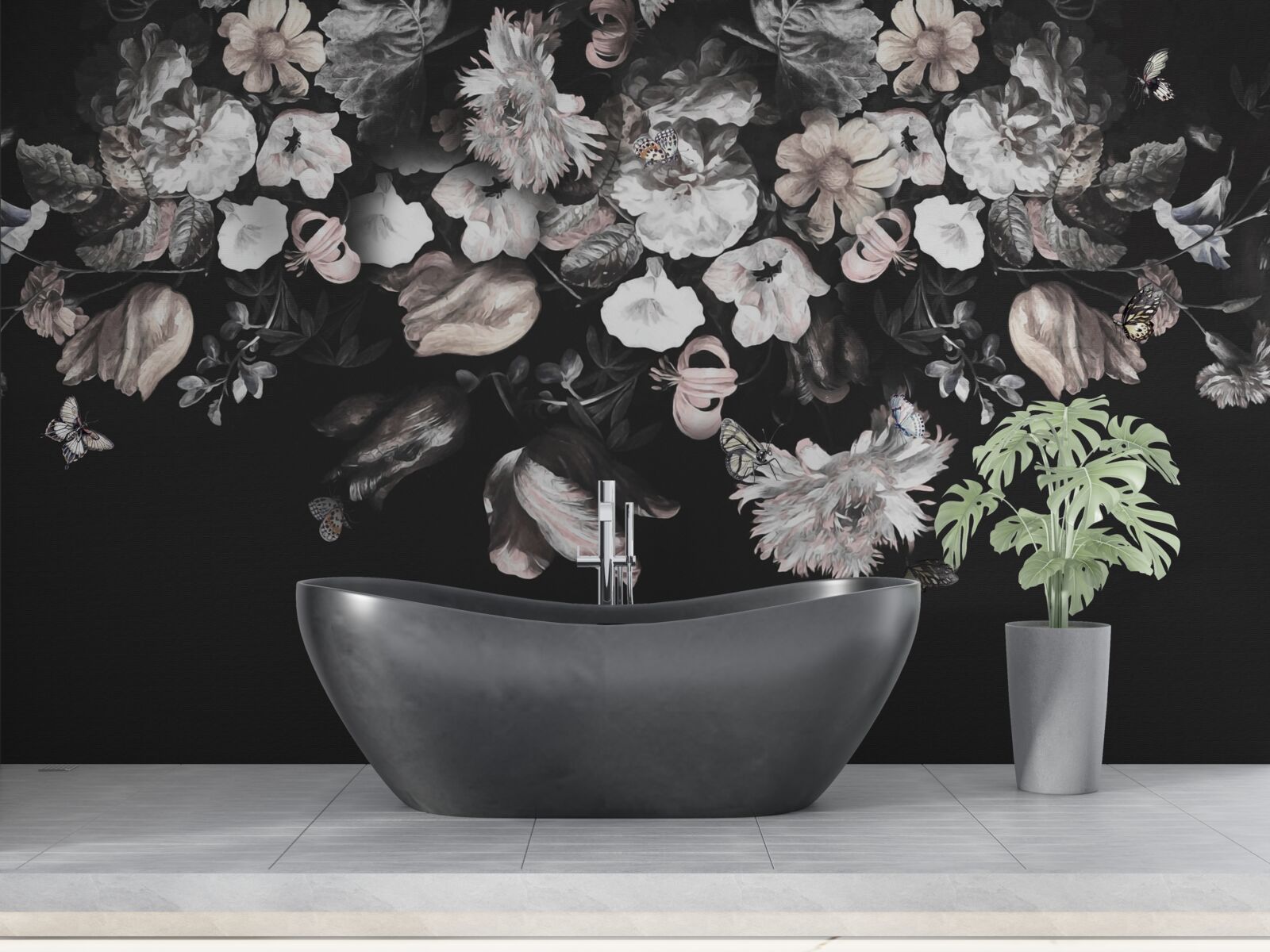 Fotobehang witte bloemknoppen op donkere achtergrond