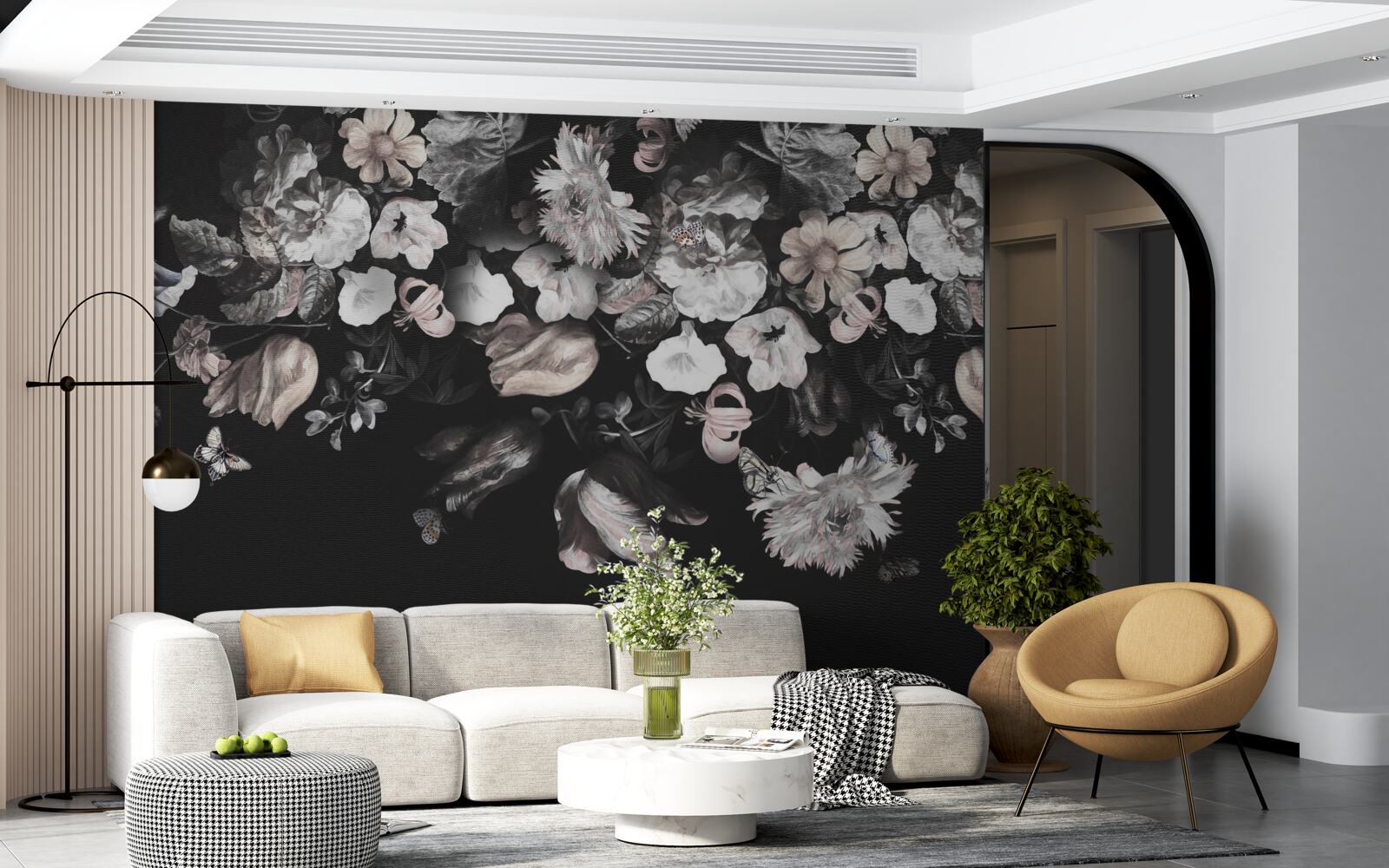 Fotobehang witte bloemknoppen op donkere achtergrond