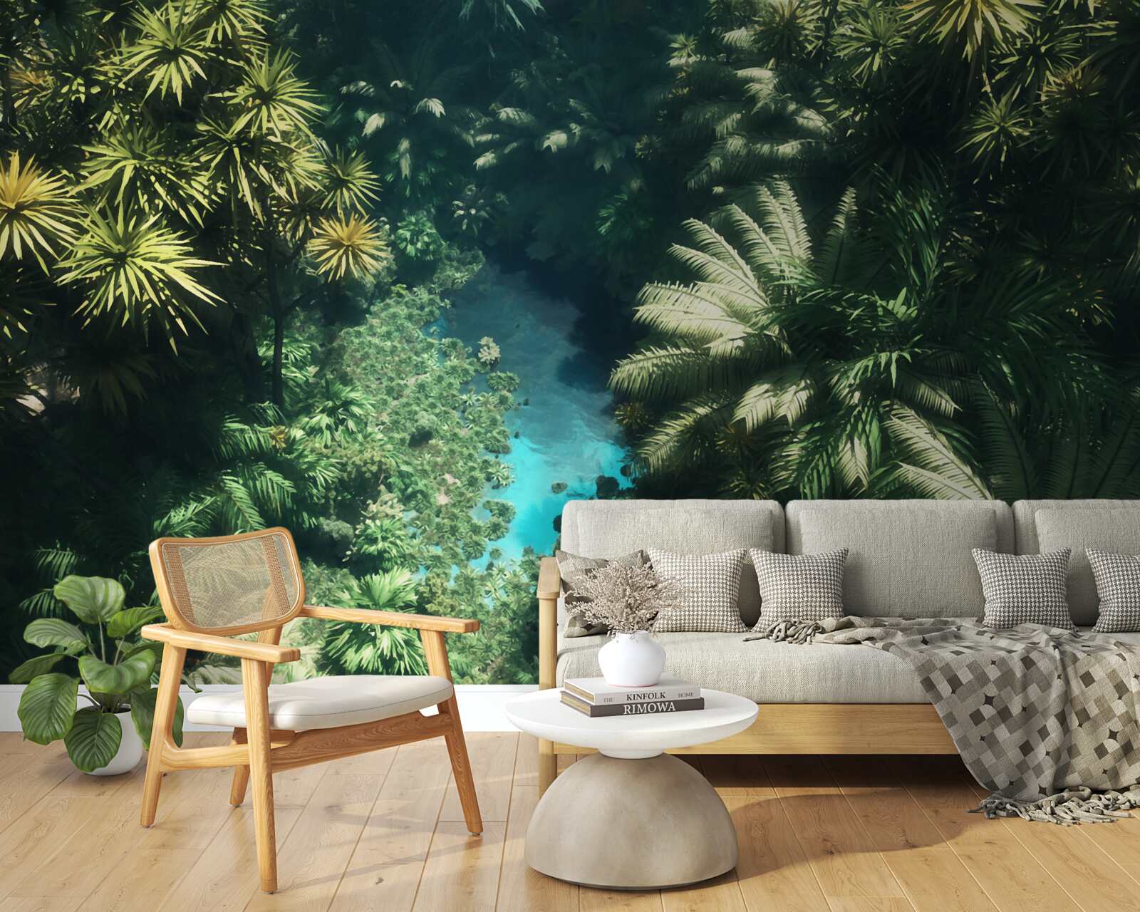 Fotobehang nachthemel met tropische planten