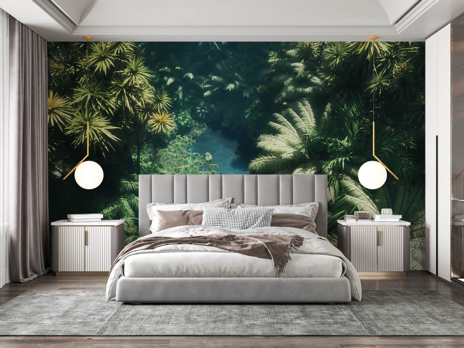 Fotobehang nachthemel met tropische planten