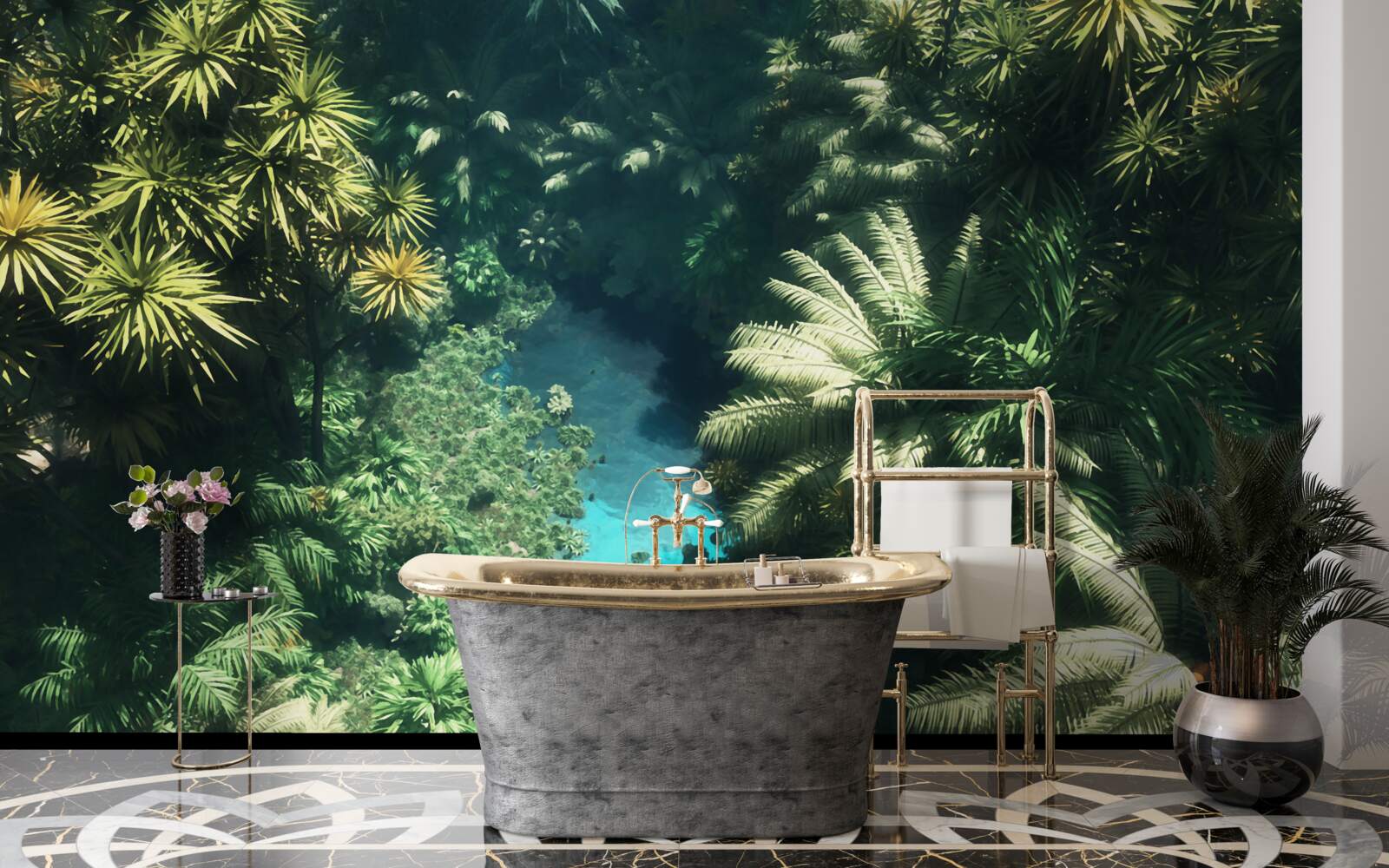 Fotobehang nachthemel met tropische planten