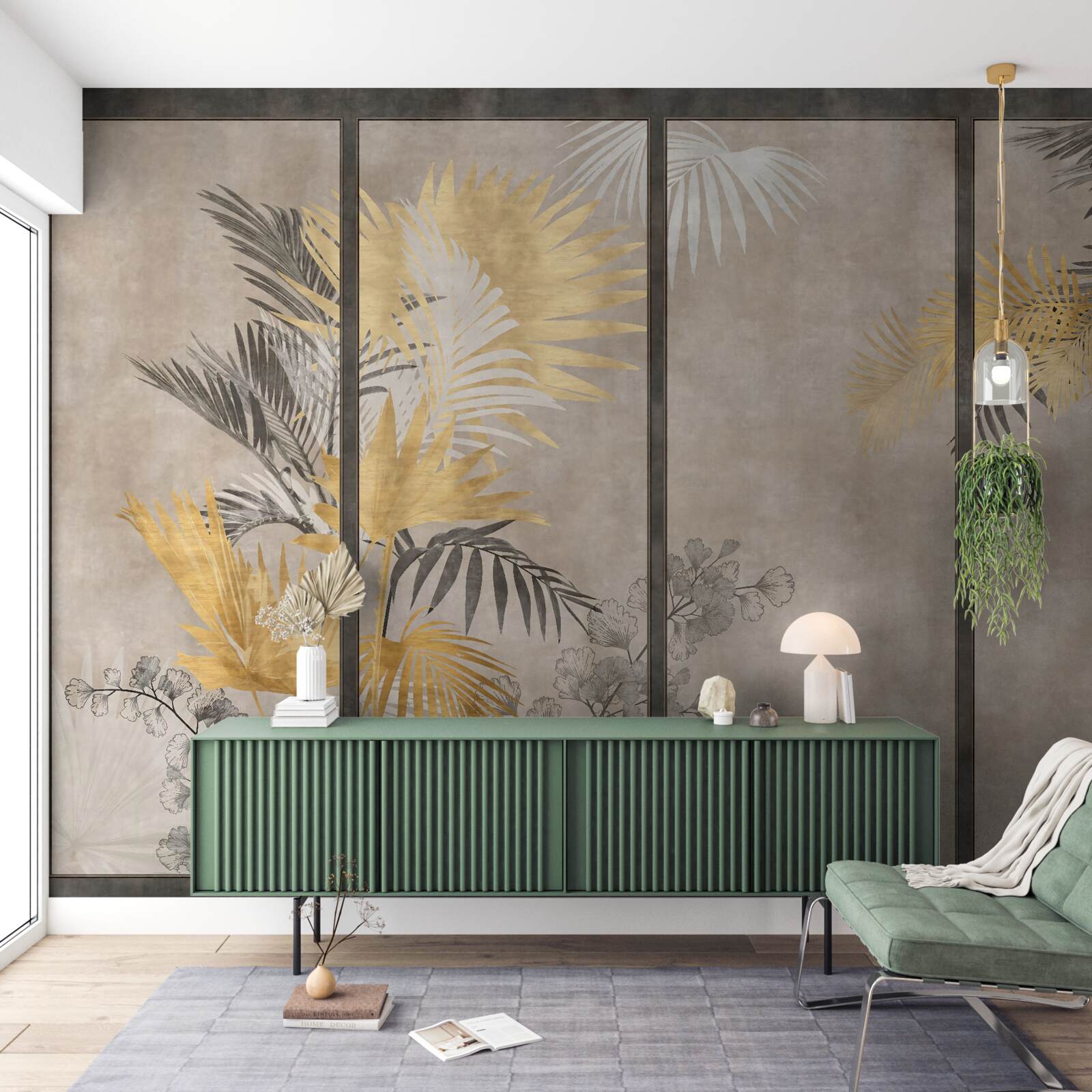 Fotobehang abstracte weergave van een tropisch bos in een modulair formaat