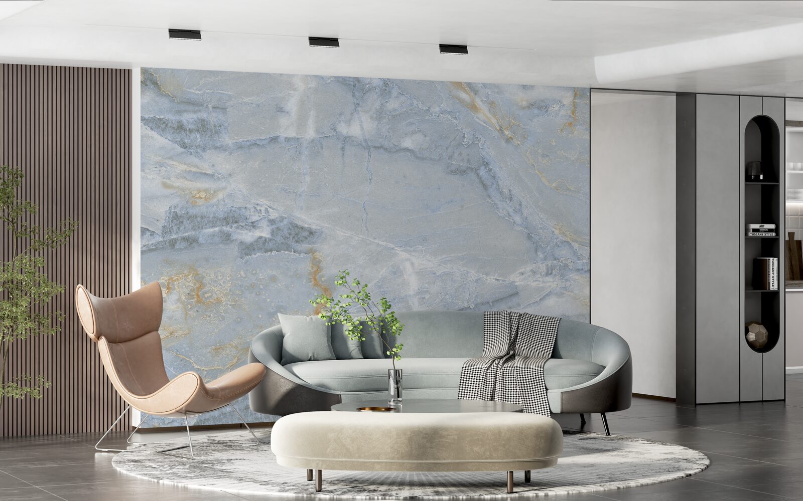 Fotobehang grijszwarte golven met gouden contouren