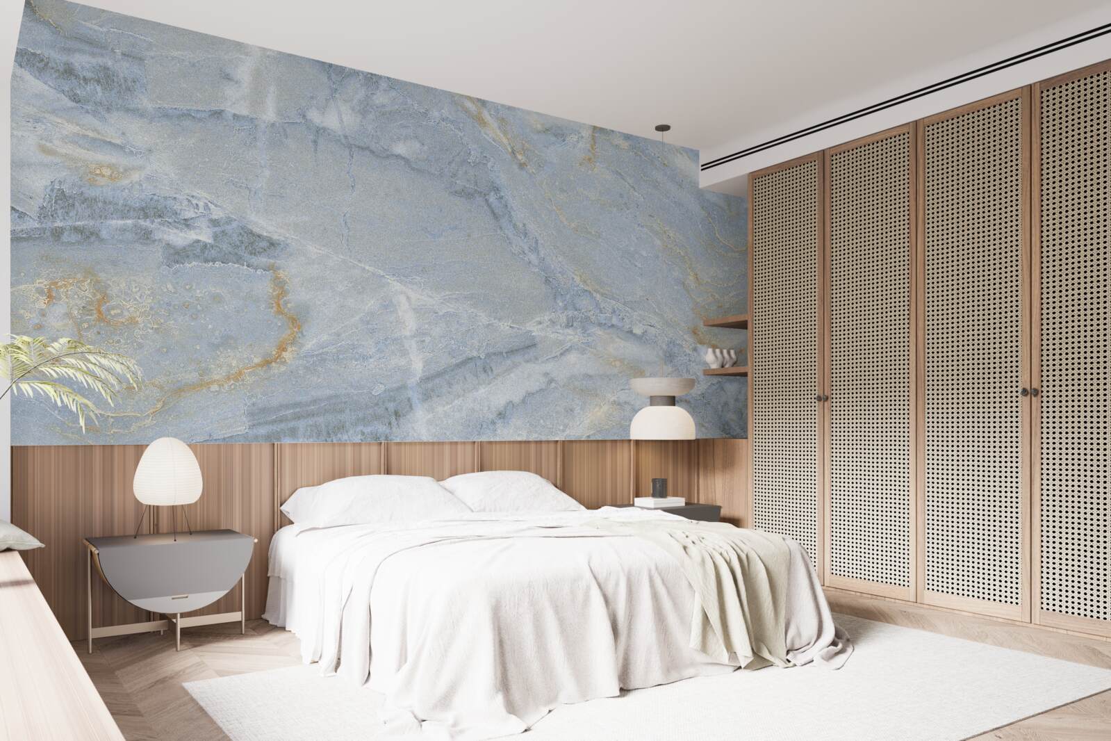 Fotobehang grijszwarte golven met gouden contouren