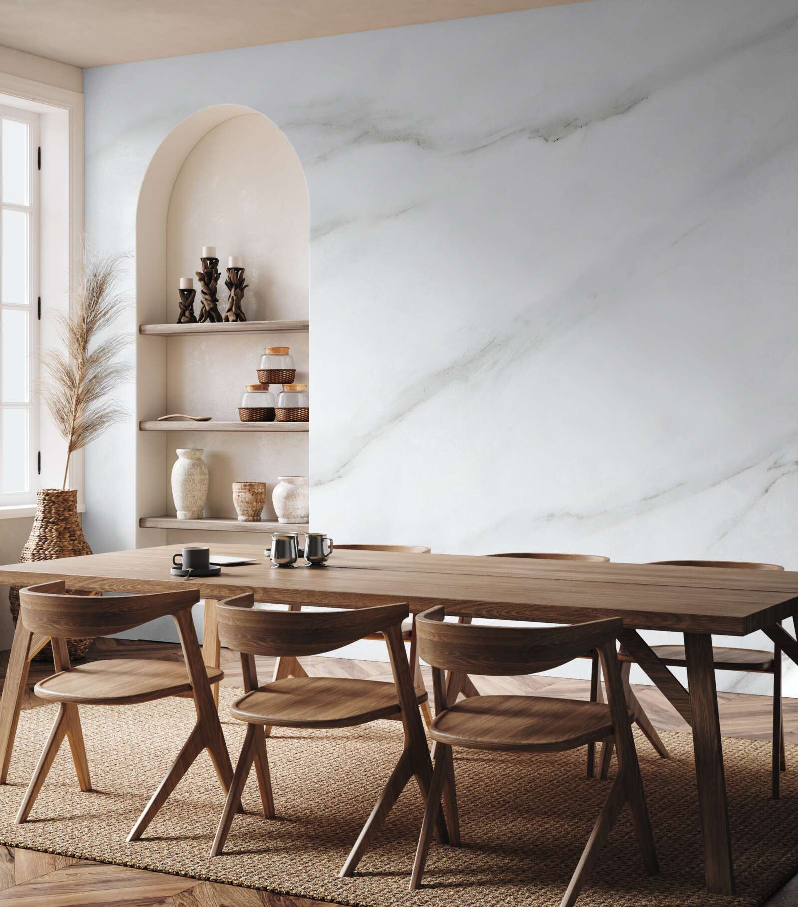 Fotobehang Sneeuwwit marmer met grijze golfpatronen