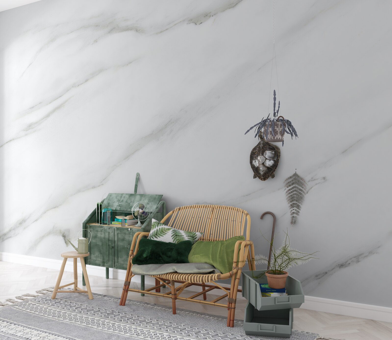 Fotobehang Sneeuwwit marmer met grijze golfpatronen