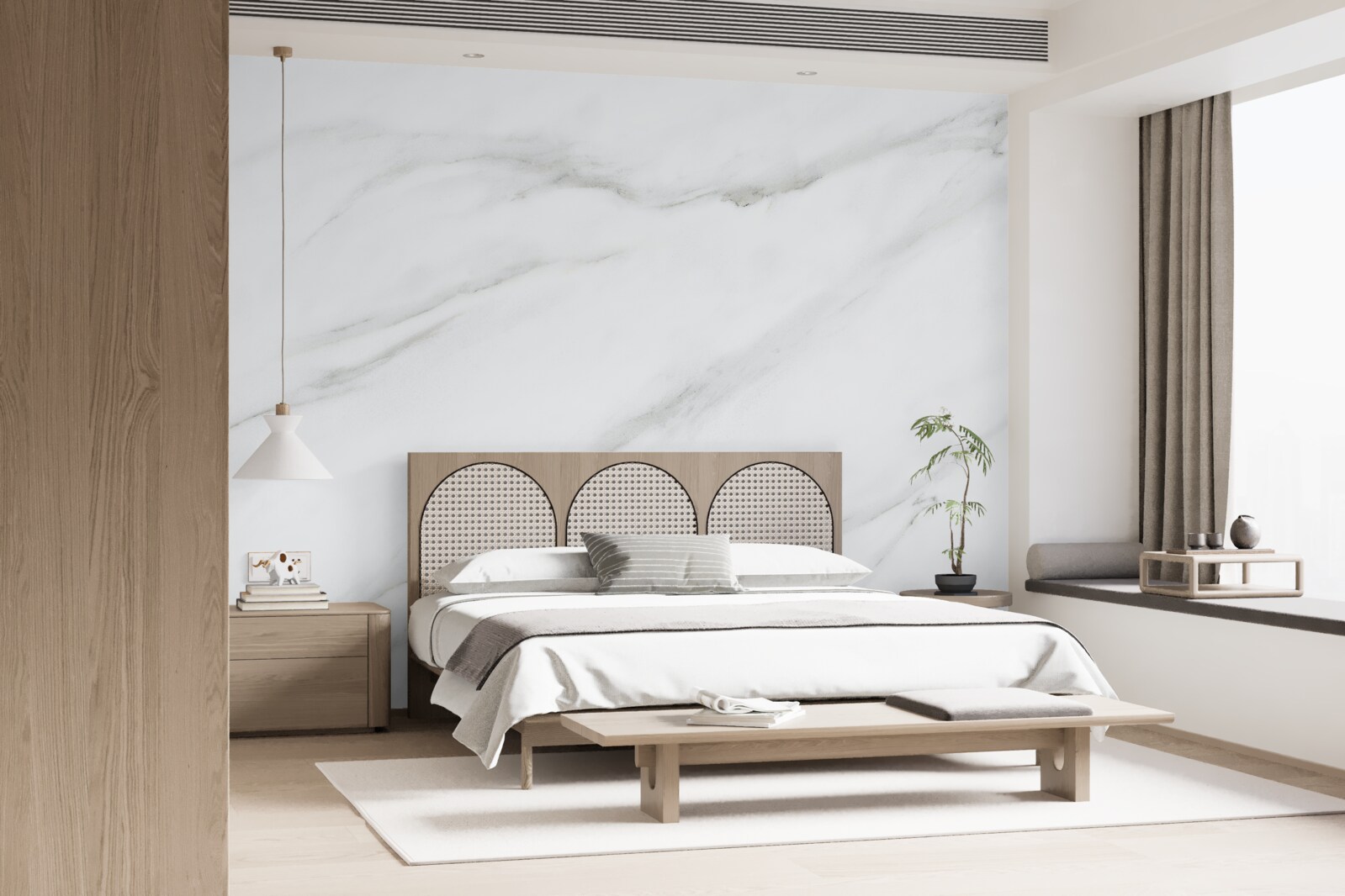 Fotobehang Sneeuwwit marmer met grijze golfpatronen