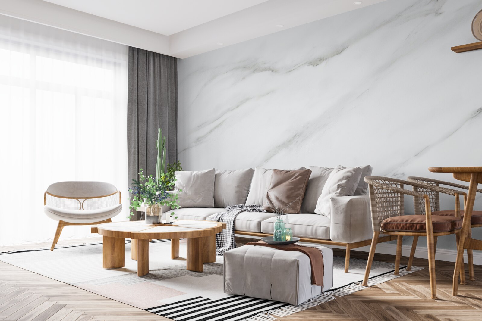 Fotobehang Sneeuwwit marmer met grijze golfpatronen