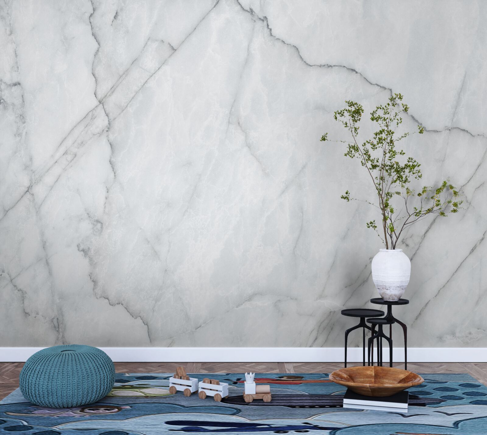 Fotobehang grijs marmer met zwarte inzetstukken