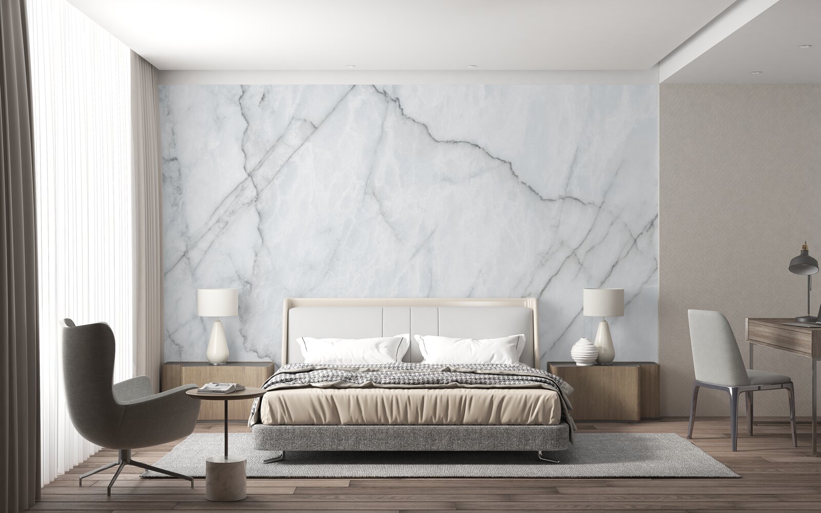 Fotobehang grijs marmer met zwarte inzetstukken