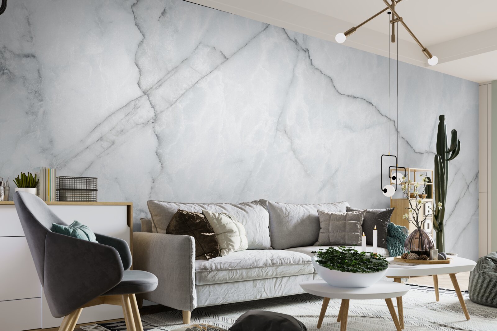 Fotobehang grijs marmer met zwarte inzetstukken