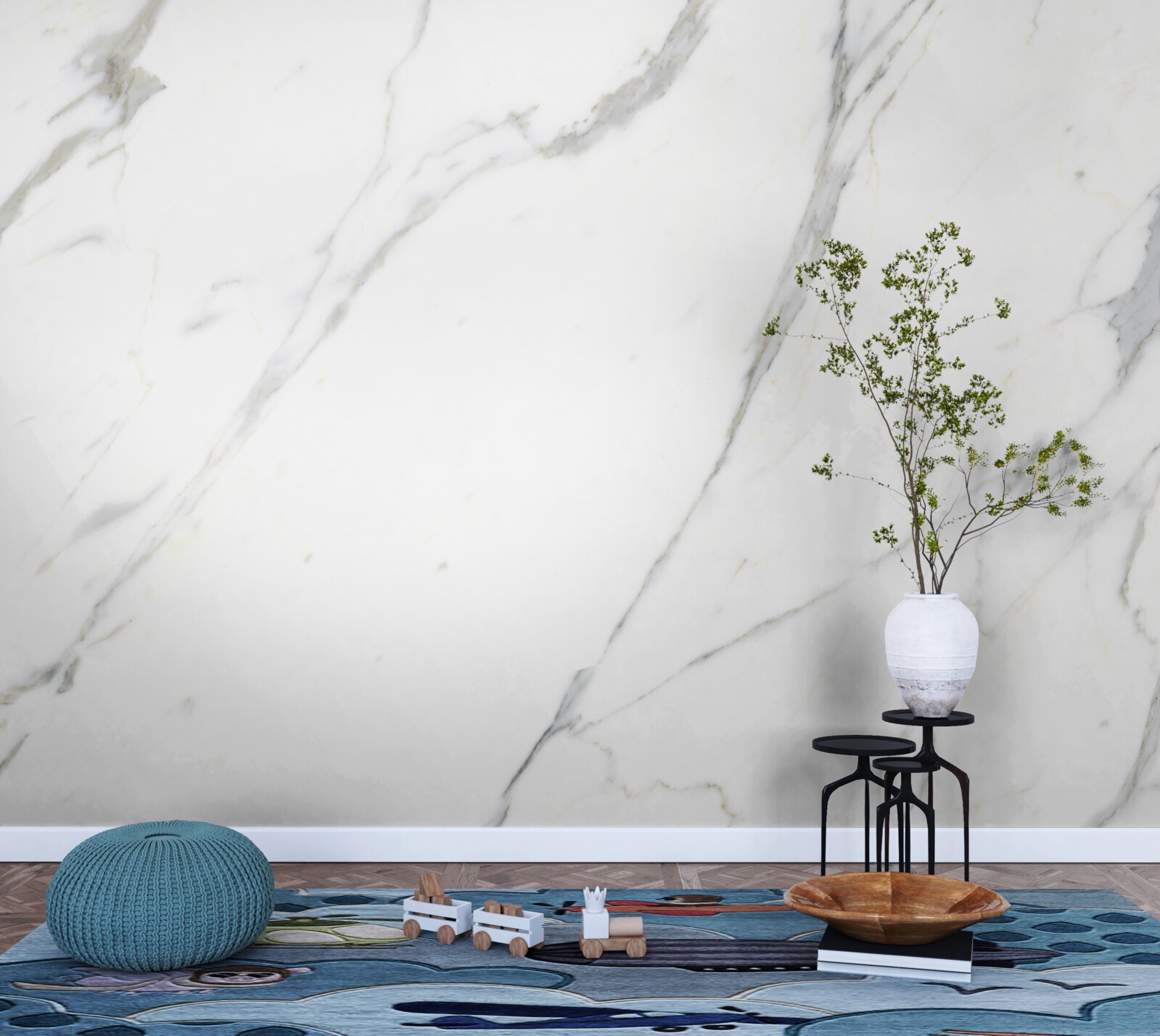 Fotobehang Sneeuwwit marmer en sierlijk gebogen contouren