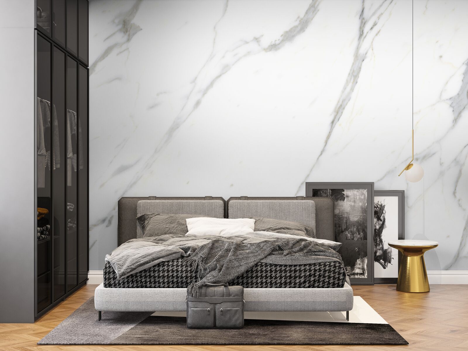 Fotobehang Sneeuwwit marmer en sierlijk gebogen contouren