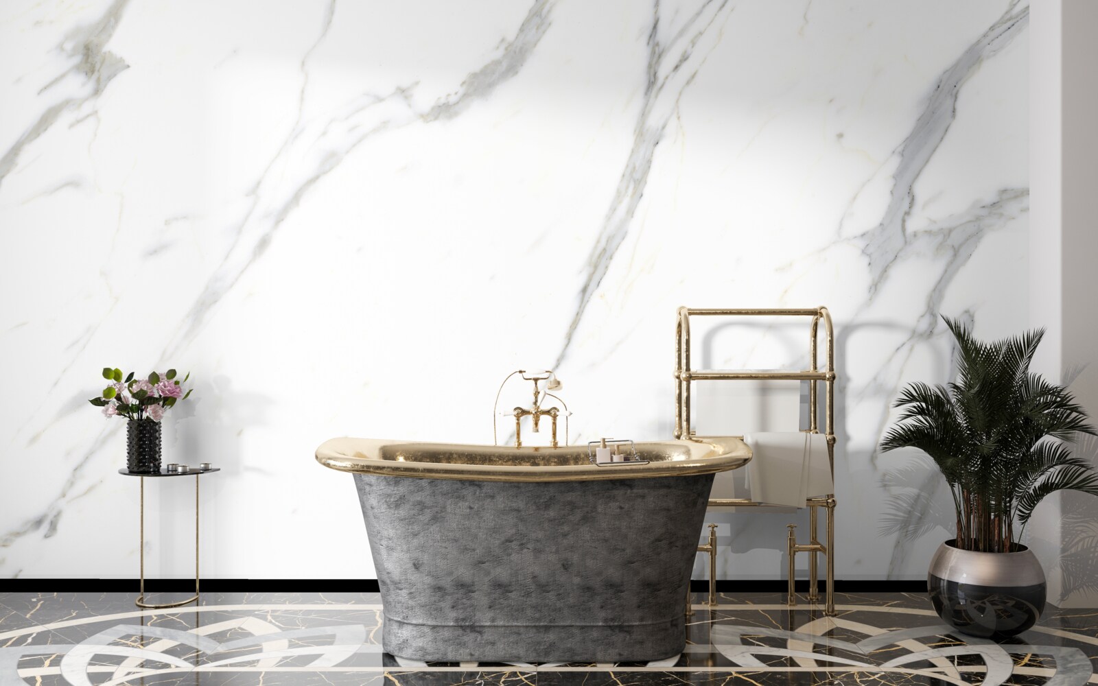 Fotobehang Sneeuwwit marmer en sierlijk gebogen contouren